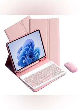 Keyboard Case for Samsung Galaxy Tab A9+ A11+ 11” w/ Mouse Pink Slim